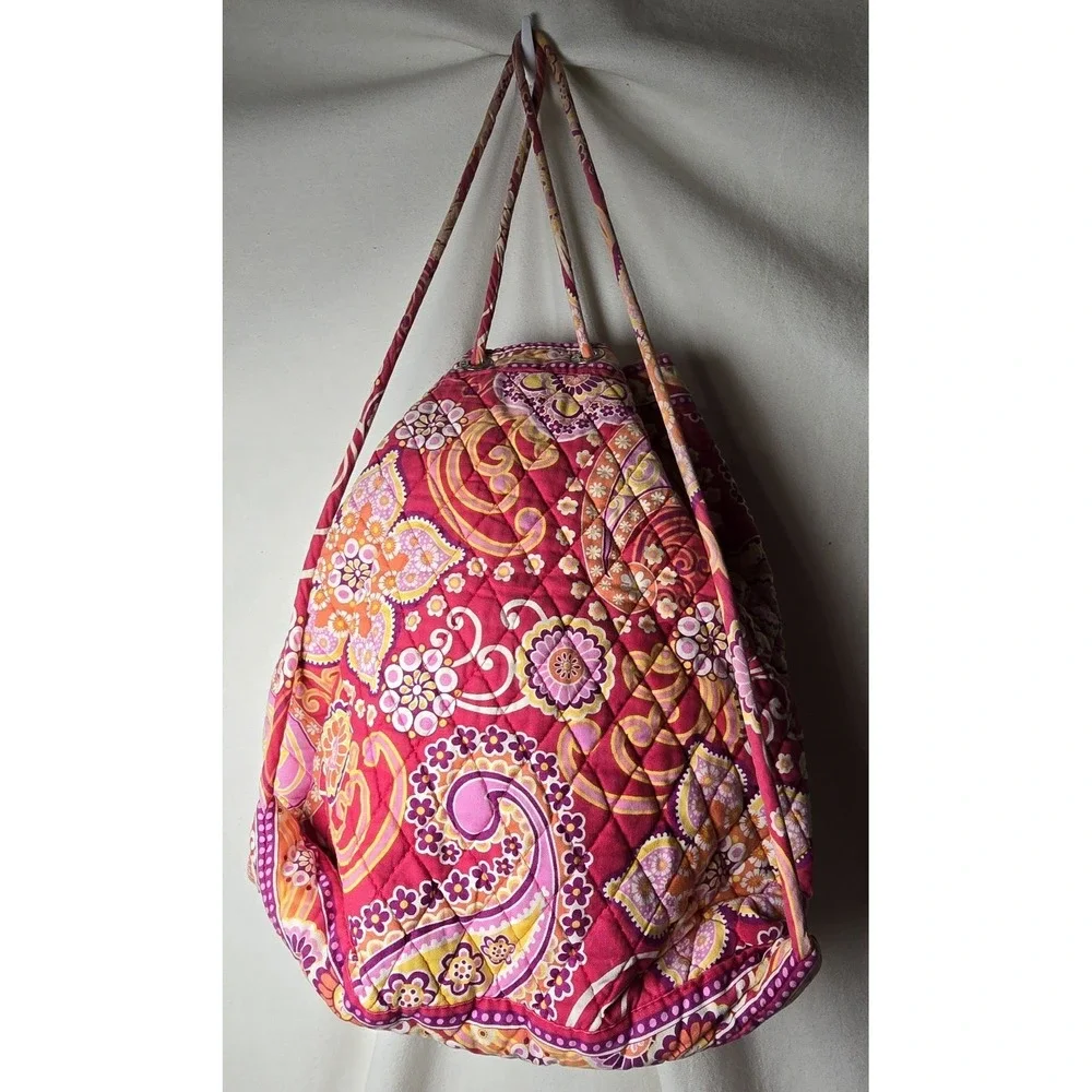 Vera Bradley Raspberry Fizz Drawstring Backpack Cinch Tote Pink Red Paisley 2008
